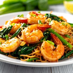 Shrimp and spinach noodles