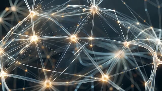 Conceptual Visualization of Interconnected Particle Strings Representing Technology Data and Neural Computer Networks