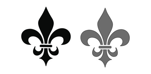 Fleur De Lis icon. Vector illustration. Fleur de lys vintage design element or icon in black suitable for heraldry and classic decoration design in various shapes © RABBI