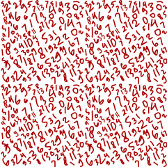 Abstract number pattern in red doodles on white, perfect for math-themed designs, educational graphics, wallpapers, and modern print projects.