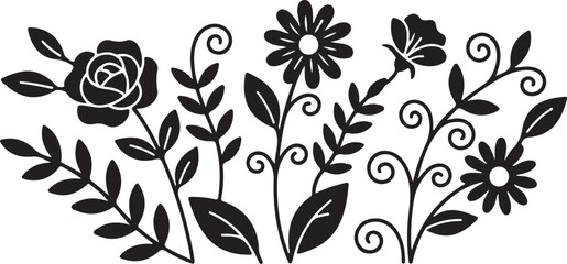 Floral Silhouette: A stunning collection of flowers and foliage, meticulously rendered in a silhouette, offers a sophisticated design suitable for a range of artistic applications.