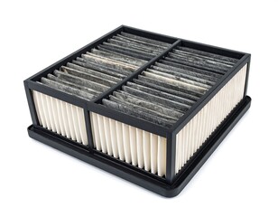 Square filter with multiple rectangular slats, black frame, off-white base