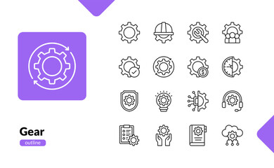 Gear outline icons for settings tools and automation systems