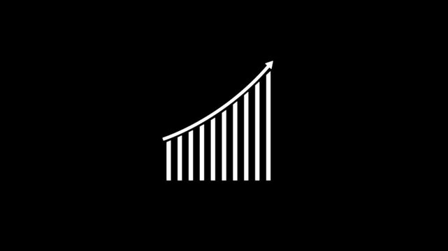 Business growth graph icon concept white color animation. Financial business progress status of corporate chart icon on black background.