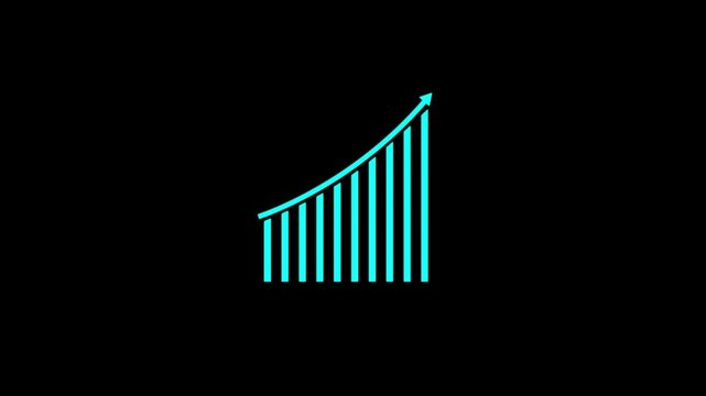 Business growth graph icon concept cyan color animation. Financial business progress status of corporate chart icon on black background.