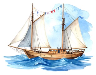 Obraz premium Watercolor illustration of a sailing ship