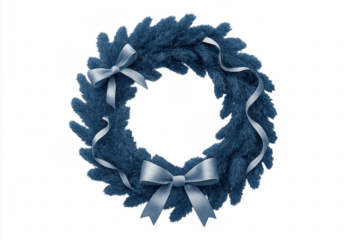 Blue christmas wreath with bows and ribbons