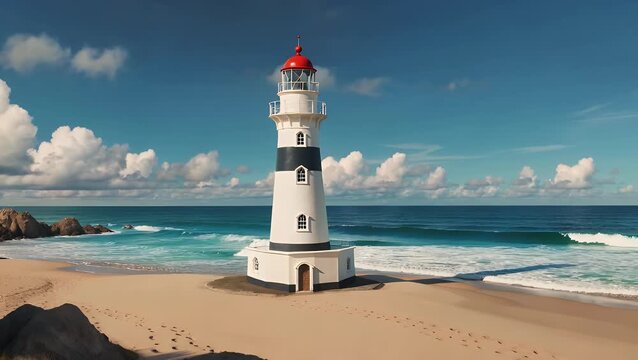 Coastal Navigation Tower with Aquatic Vista Rendered in Minimalist Design