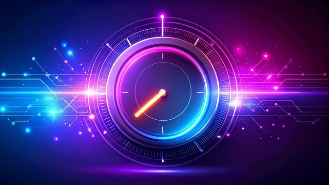 Digital clock with neon lights showing futuristic technology and innovation - Powered by Adobe