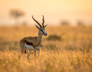 Obraz premium Springbok in golden savanna at sunrise