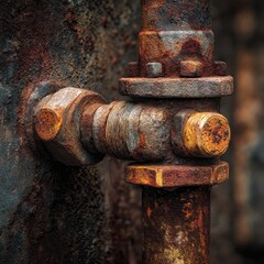 Close-up of Corroded Metal Pipe Joint, Detailed Rust Patterns.