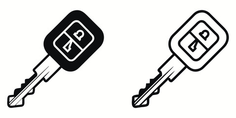 Illustration of two car keys with remote lock and unlock buttons, one in black and one in white, showcasing vehicle security isolated on white background