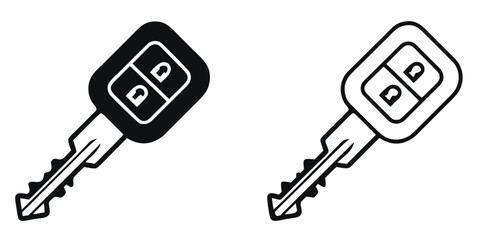 Illustration of two car keys with remote lock and unlock buttons, one in black and one in white, showcasing vehicle security isolated on white background