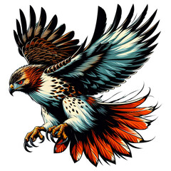 Obraz premium Majestic Red Tailed Hawk In Flight With Wings Spread Wide