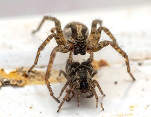 Predatory spider capturing prey close-up