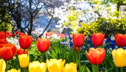 Obraz premium Vibrant tulips in a spring garden