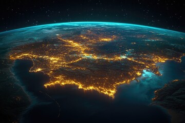 Fototapeta premium Earth at night, city lights highlighting a region
