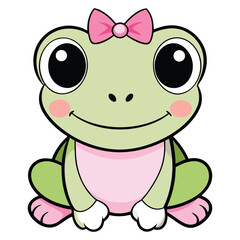 Cute Cartoon Frog Girl with Pink Bow