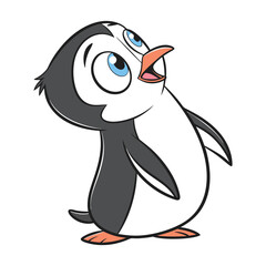 Cute Cartoon Penguin Looking Upwards