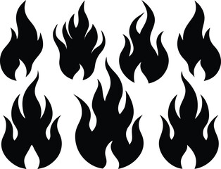 Fire Icon Set - Vector Flame Silhouettes for Logos, Danger Signs, and Energy Graphics