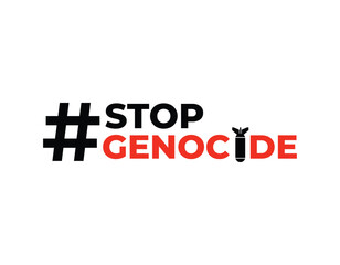 Stop genocide protest poster with bold red text