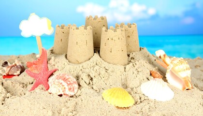 Sandcastle scene on beach