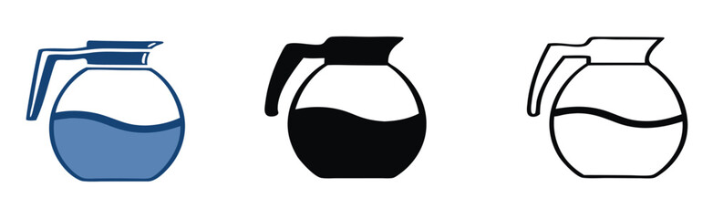 Versatile pitcher icons in blue, black, and outline styles offer clear visual representation for beverages, liquids, or serving concepts, perfect for menus or infographics. 