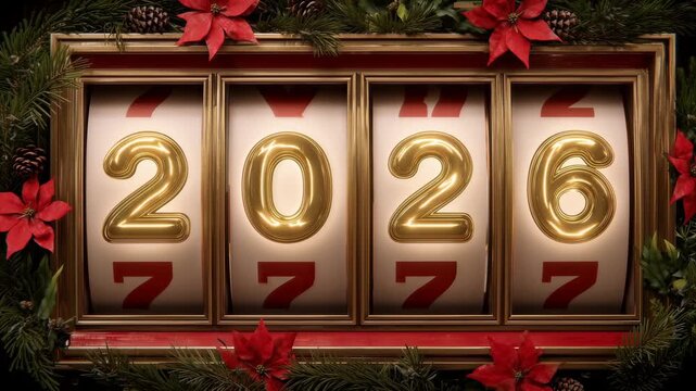New Year 2026 countdown with spinning number reel