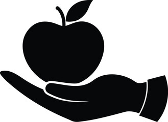Hand Holding Apple Silhouette - Healthy Eating and Nutrition Vector Icon