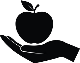 Hand Holding Apple Silhouette - Healthy Eating and Nutrition Vector Icon