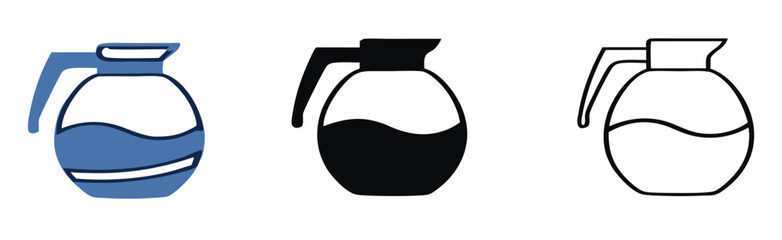 Versatile pitcher icons in blue, black, and outline styles offer clear visual representation for beverages, liquids, or serving concepts, perfect for menus or infographics. 