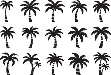Palm Trees Silhouette Collection: A collection of palm tree silhouettes against a bright setting. Ideal for graphic resources.