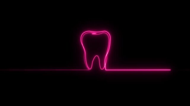 Glowing neon teeth icon animation. Neon purple tooth icon symbol. Teeth icon concept on black background 4k video