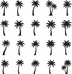 Fototapeta premium Silhouetted Palm Trees Collection: A varied arrangement of stylized palm tree silhouettes, perfect for adding a touch of tropical elegance to designs, evokes sunny beach days.