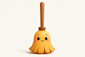 Adorable cartoon broom character with a big smile, perfect for cleaning and hygiene themes or children's education materials about keeping tidy and neat