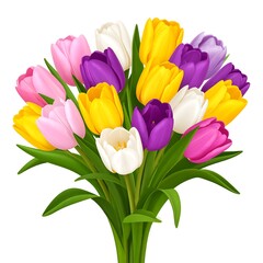 Naklejka premium Vibrant bouquet of multicolored tulips on white background