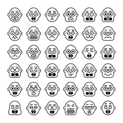 Comic Cartoon Bold Line Art Icon Sheet, Playful Vector Outline Expression SVG Pack.