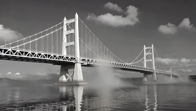 non-representational perspective of overhead bridge structure with supporting cables