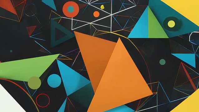 Contemporary non-representational graphic arrangement collection featuring configurations of angular and curved forms