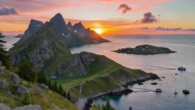 Picturesque Landscape View of Northern Archipelago During the Sunset Hour in Summer