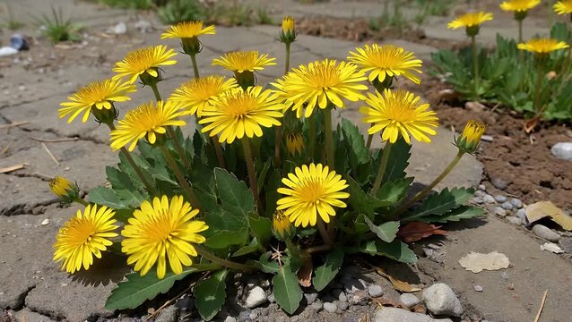 Delicate and Detailed of Dandelion Flower and Its Seeds Alongside Pile of Fresh Soil or Dirt, Representing Nature and Growth