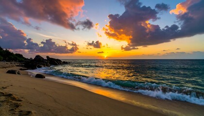 Obraz premium Stunning sunset over a tropical beach