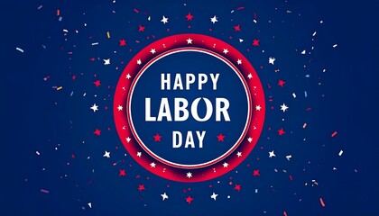 Labor Day graphic; red, white, and blue circle with text