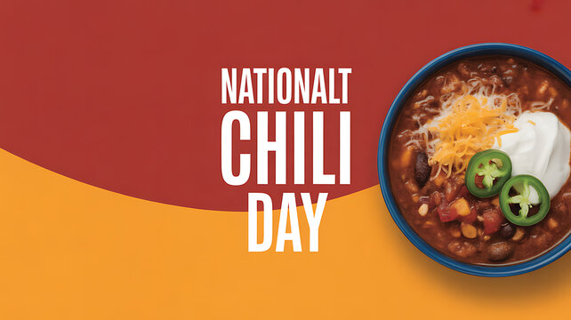 National Chili Day celebration with a bowl of chili topped with cheese, sour cream, and jalape�os