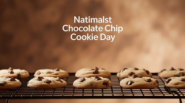 Freshly baked chocolate chip cookies cooling on a wire rack