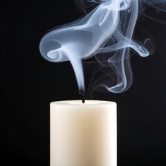 White candle with wispy smoke rising against a black background