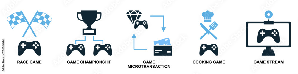 Poster set of gaming icon vector. ideal for games, apps, and entertainment themes. a collection of simple, 