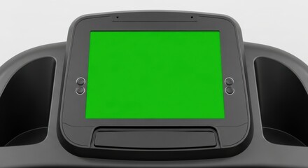 Close-up of a treadmill console screen showcasing a vibrant green screen display for mockup design