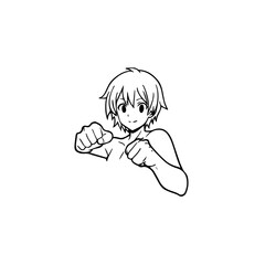 Black and white hot anime character line art illustration, stylish minimal outline drawing in clean style