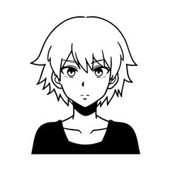 Black and white hot anime character line art illustration, stylish minimal outline drawing in clean style